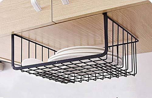 Image of Go Hooked 16 Inch Under Shelf Basket Black Powder Coated Iron for Maximum Storage Efficiency Optimize Your Space for Kitchen and Pantry Home and Office Set of 3