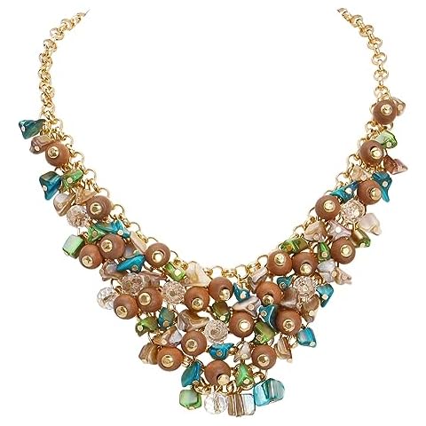 Bocar Statement Wood Crystal Cluster Beaded Necklace Multi Row Pendant Collar Chain Women Jewelry (NK-10692-Aqua Sea) Cover