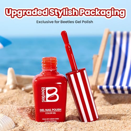 Image of Beetles Red Gel Polish - Summer Voyage Summer Nails, Sunburn Red Gel Nail Polish, Same Color Same Bottle, Soak Off UV LED Lamp Neon Nails Art, Long-Lasting Manicure Salon DIY for Holiday