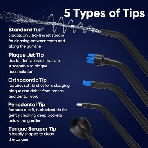 MySmile LP211 Cordless Water Flossers, Portable Rechargeable Oral Irrigator for Teeth Cleaning, 5 Cleaning Modes, IPX7 Waterproof, 8 Replacement Tips and a Storage Pouch (Midnight Black) - Thumbnail 4