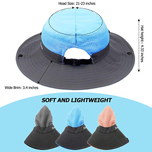 3 Pieces Women's Sun Protection Hat Foldable Mesh Wide Brim Cap Fishing Hat With Chin Strap For Summer Beach Hiking Fishing, 56-58 Cm (Blue, Pink And Gray) #TOP2