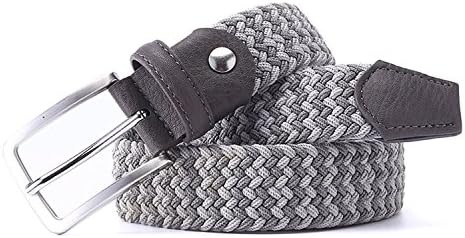 Meetloveyou Men Woven Braided Woven Elastic Stretch Belt With Covered Buckle1-3/8 Wide GreyDarkGrey 155cm