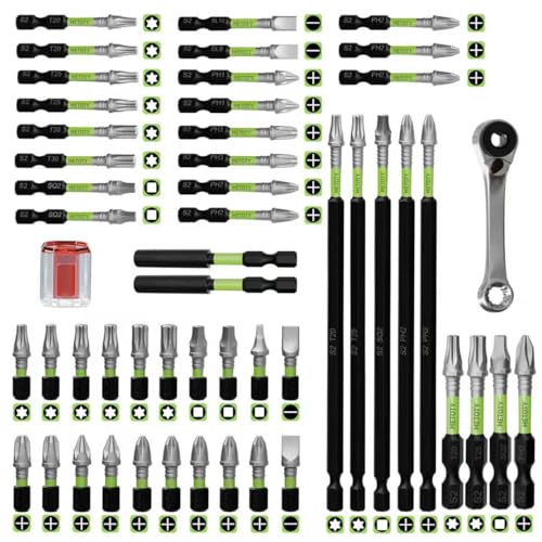 METOTY 52PCS impact screwdriver bit set-resistant magnetic mixed, includes various sizes and lengths, along with a magnetizer, extension rod, and wrench, to meet your work needs.