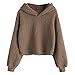 Produktbild ZHUQI Hoodie Damen Pullover Damen Casual Reine Farbe Fleece Mode Große Größe Lose Bequeme Damen Kapuzenpullover Herbst Und Winter Neues Kurz Teddyjacke Damen Hoodie C-Coffee XL