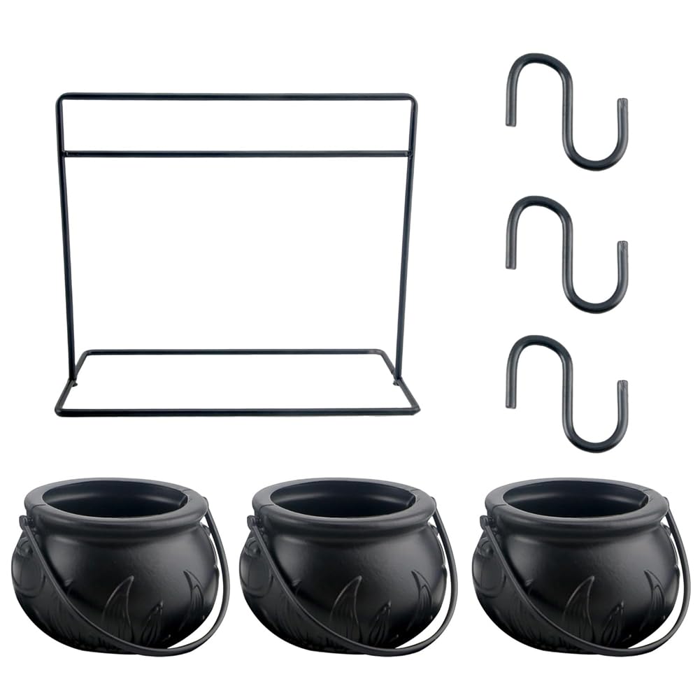 CTRLZS 3pcs Halloween Witch Cauldron Candy Bowl Cauldron Serving Bowls with Halloween Cauldron on Rack and 3pcs Hook