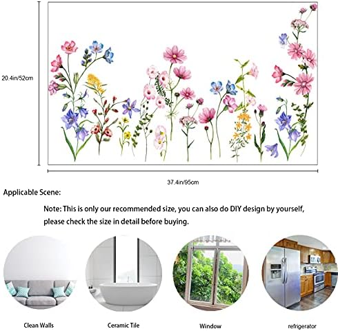 Colorful Flowers Vines Plants Wall Decals, MOCOLOM Removable Green Leaves Peel and Stick Wall Stickers, Elegant Floral Art Mural Wallpaper for Baby Kids Bedroom Bathroom Living Room Home Decoration