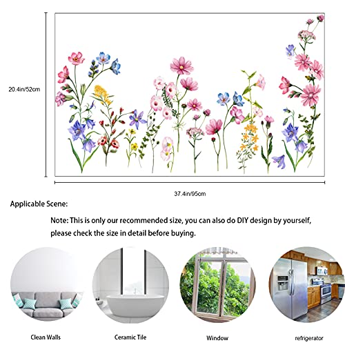 Colorful Flowers Vines Wall Decals, Smfanlin Removable Green Plants Leaves Peel And Stick Wall Stickers, Elegant Floral Art Mural Wallpaper For Baby Kids Bedroom Bathroom Living Room Home Decoration #TOP1