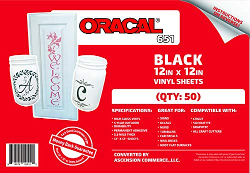(50) 12" x 12" Sheets - Oracal 651 Black Adhesive Craft Vinyl for Cricut, Silhouette, Cameo, Craft Cutters, Printers, and Decals - Gloss Finish - Outdoor and Permanent by ORACAL - Image 2
