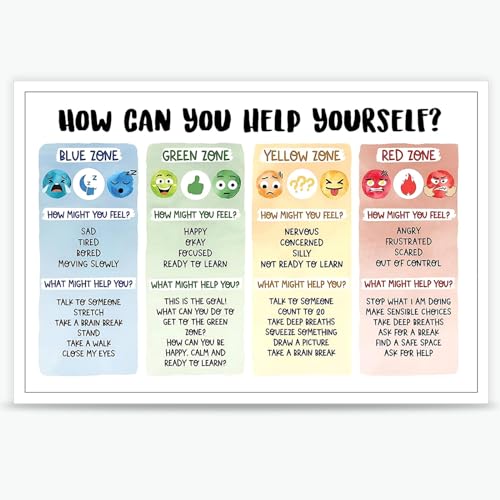 BFADMN Children's emotional charts Mental health posters help students understand emotions posters -emotions poster Calm Down Corner Classroom Decorations For Preschool Teachers 12x16in Unframed