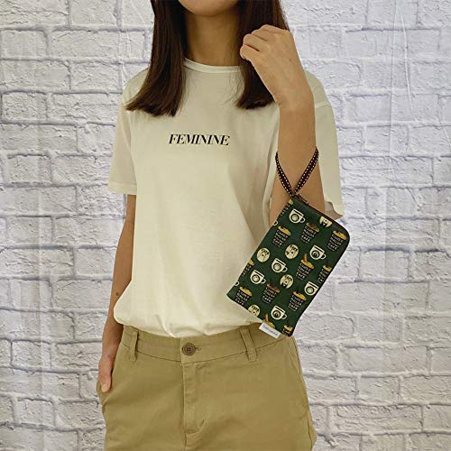 Image of Taianda Women Phone Wristlet Wallet Pouch (Coffee Pattern Green)