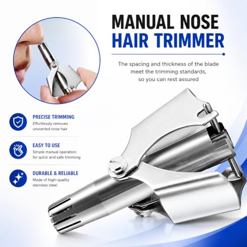 Image of Manual Nose Hair Trimmer for Men & Women - Mini Portable Non-Electric Nose Hair Cutter - Painless, Waterproof Stainless Steel Nasal Hair Remover (1 Pc)