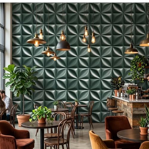 Image of Kayra Decor 3D PVC Wall Panels for Bedroom Bloom Design Olive Green Color 19.7 inch x 19.7 inch (Pack of 40) - Covers 107.80 Sq. Ft.