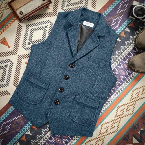 Men's Solid Color Lapel Single-Breasted Slim Pocket Herringbone Wool Tweed Vest4