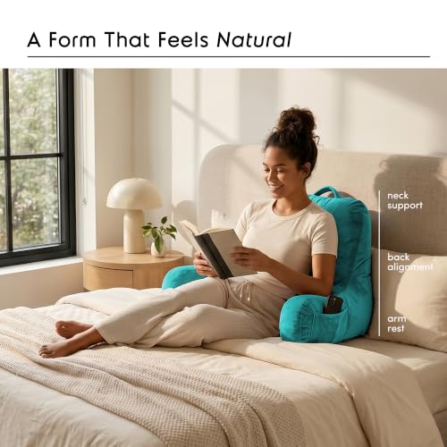 Image of Nestl Reading Pillow with Shredded Memory Foam, Designed for Sitting Up in Bed and Couch, Back and Arms Adjustable Support for Adult & Teens Backrest Pillows for Reading, with Washable Cover Teal