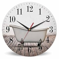 Mxocom Vintage Bathtub Wall Clock Bathroom White Old Wall Wood Floor 10 Inch Silent Non Ticking photo Mxocom Vintage Bathtub Wall Clock Bathroom White Old Wall Wood Floor 10 Inch Silent Non Ticking