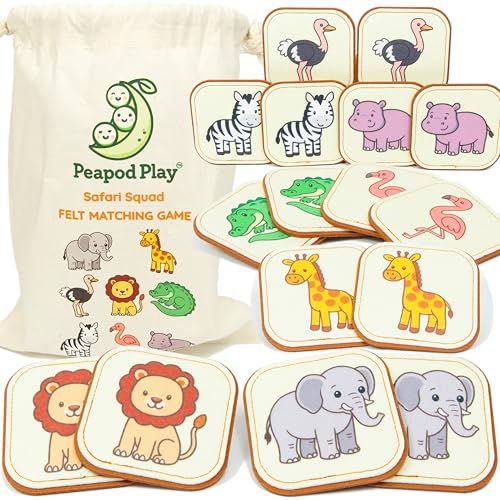 Image of Felt Safari Matching Game for Toddlers – Wild Animal Memory Game & Flash Cards – Soft and Safe for Ages 1+ – Montessori Preschool Learning Activity – Educational Safari Toy for Boys & Girls