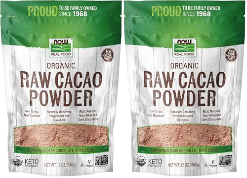Image of NOW Foods, Organic Raw Cacao Powder, with Polyphenols and Flavonols, Sun-Dried, Intensely Rich Flavor, 12-Ounce (Packaging May Vary) (Pack of 2)