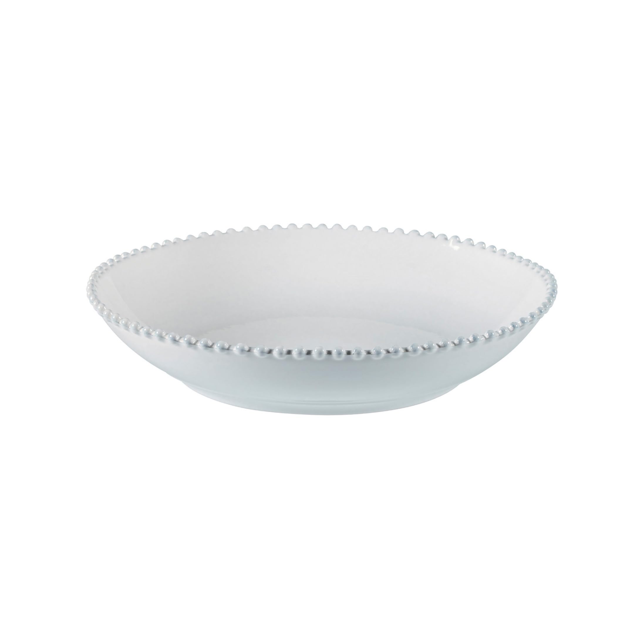 Costa Nova Salatschale Pearl: Steinzeug-Servierschüssel mit glänzender Glasur, Handgemalter Rand, Spülmaschinen-, Mikrowellen-, Ofen- & Gefrierfest, Stapelbar, Handveredelt, Weiß, Ø 34,1 cm