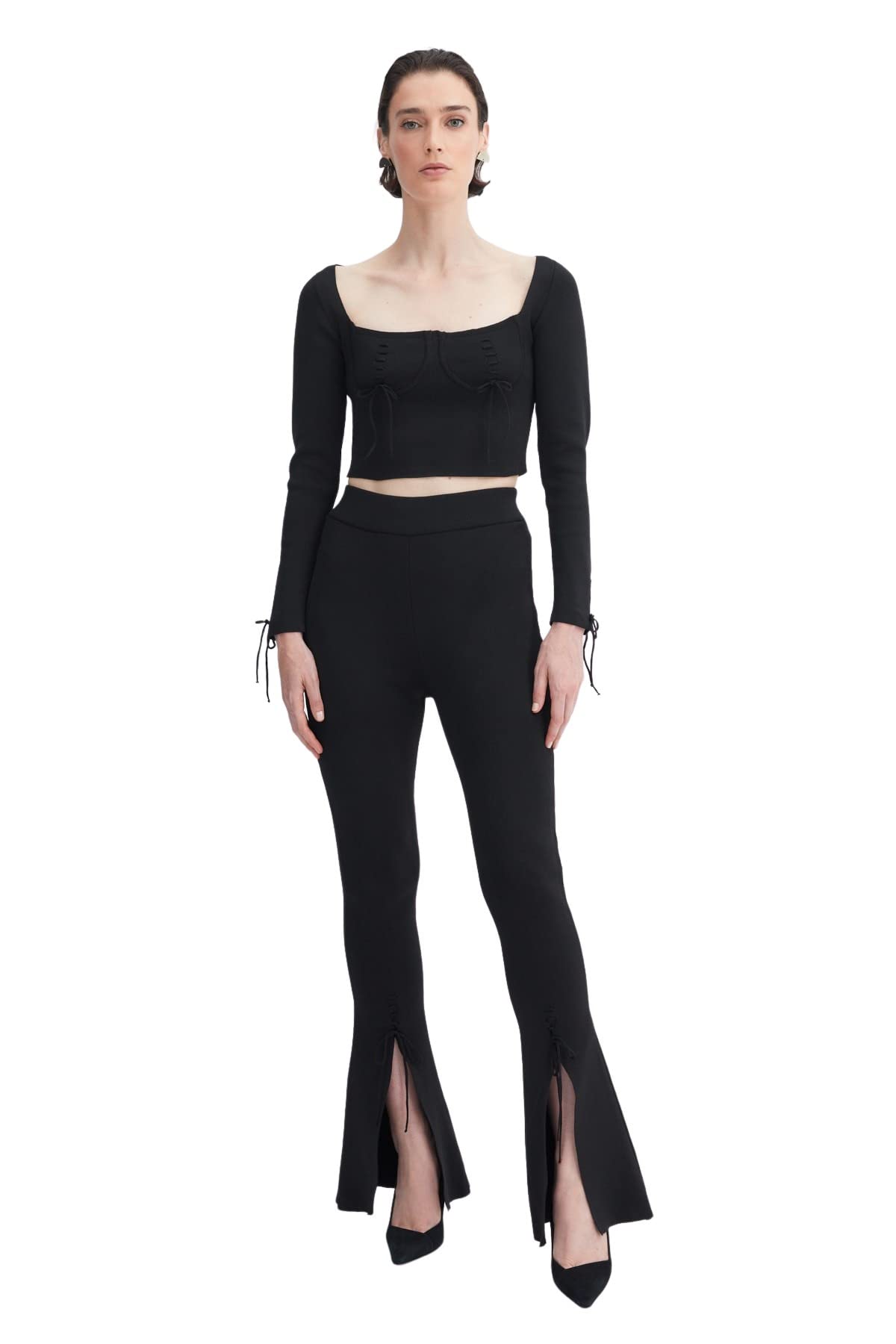 Trendyol Women High Waist Flare Leg Trousers Black