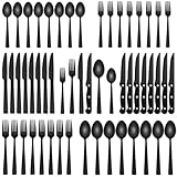 48-Piece Black Flatware Set with Steak Knives for 8, Yoehka Stainless Steel Cutlery Set Home Kitchen Eating Utensils Set, Tableware Include Fork Knife Spoon, Mirror Polished