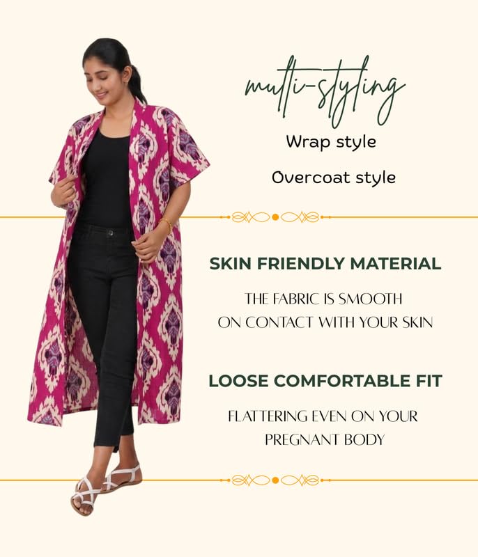 Image of MENMAII Cotton Feeding Robe for Women | Soft Breathable Maternity & Nursing Wear | Front Open Easy Feeding Access | Comfortable Nightwear for New Moms|Calf Length [Size: L,XL,XXL,3XL /FS]