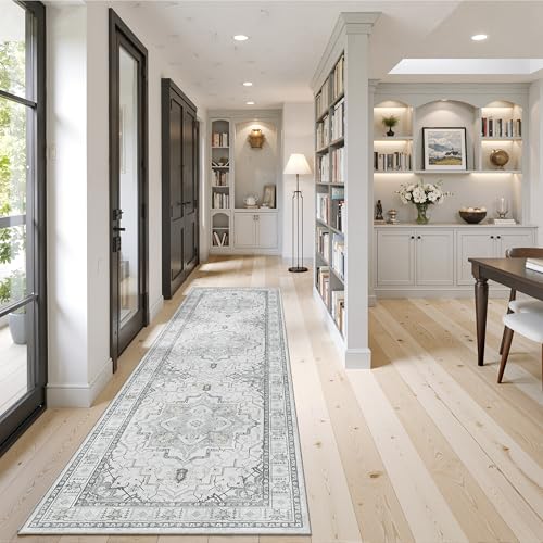 Madane Runner Rugs for Hallway 2x10 Long Washable Non-Slip Hallway Runner Rug Low-Pile Stair Kitchen Runner Soft Throw Carpet for Entrance Living Dining Laundry Room (Grey, 2 x 10)