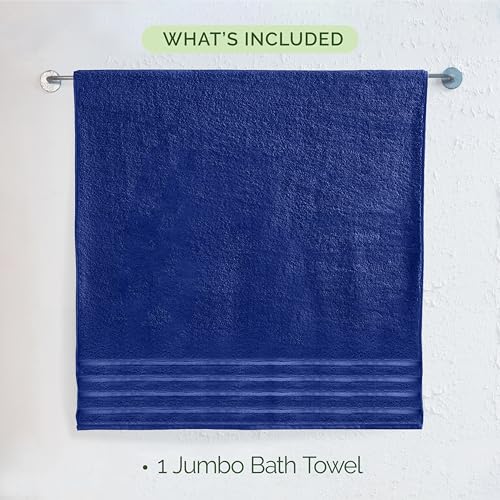 Image of Elegant Comfort 100% Turkish Cotton 4 Lines Viscose Stripe Jumbo Bath Towel - Hotel Spa Quality Extra Large 35 x 70 Inch Bath Towel Ultra Soft, Super Absorbent Quick Dry Large Bath Towel, Royal Blue