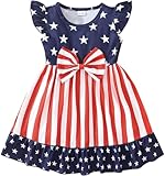 zarmfly American Flag Dress for Girls Toddler 4th of July Dresses Bow Knot Flutter Sleeve Kids Patriotic Clothes Summer Outfits 18-24 Months