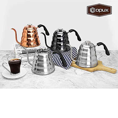 Opux Pour Over Coffee Kettle With Gooseneck | Stainless Steel Coffee Tea Kettle With Thermometer 40 Oz, Stovetop Induction Goose Necked Kettle Slow Pour Drip Spout (1.2 Liter, 40 Fl Oz) Copper #TOP6