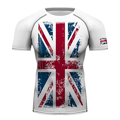 Men Marathon Running Tshirt Cycling Motocross Slim Fit Workout Gym Tee Top Country Flag USA UK Flags Printed Rash Guards (UK Flag, Small)