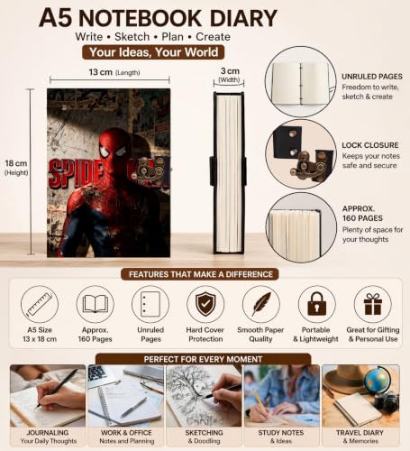 Image of Spider Wall Diary Notebook 7x5 Inch 160 Pages Unruled Journal for Notes