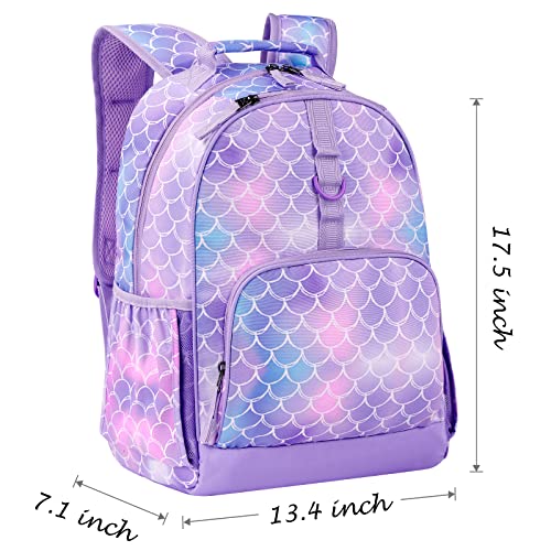 Choco Mocha Mermaid Backpack For Girls Backpack Elementary School Backpack For Kids Backpacks For Girls 17 Inch Backpack For Girls 2Nd 3Rd Grade Mermaid Bookbag School Bag 6-8 With Chest Strap Purple #TOP1