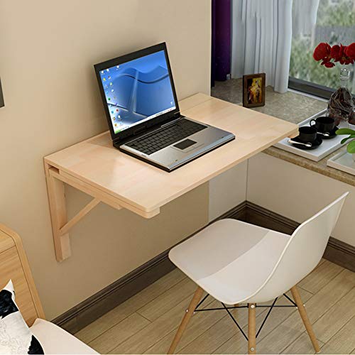 Table pliante murale pin stable 60x40 bureau ordinateur rangement multifonction - 7