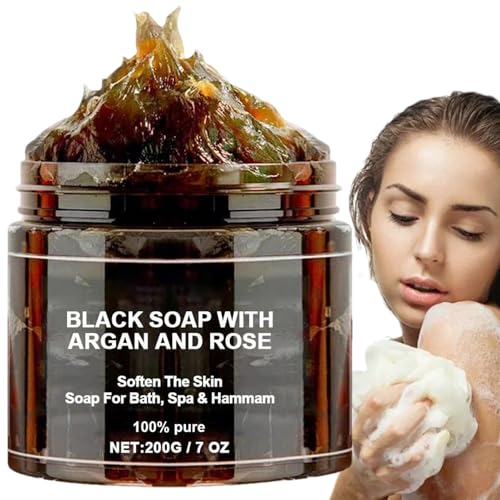 Jabón negro de Marruecos - 200 g de jabón negro africano efectivo natural | Fórmula SOOAP orgánico con esencia natural | Exfoliante SOOAP africano para limpiar y eliminar la suciedad