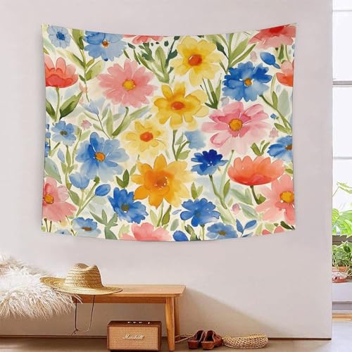 Tapisserie murale tissu 180x230 fleurs d'aquarelle 3D salon chambre