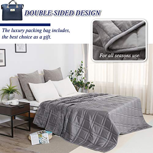 Image of OMYSTYLE Weighted Blanket for Adults, Reversible Tencel /Short Plush Warming & Cooling 2 in 1 All Season Heavy Blanket - Bonus Carry Bag Included