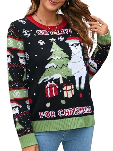 IFFEI Womens Ugly Christmas Sweater Novelty Print Crew Neck Sweater Pullover