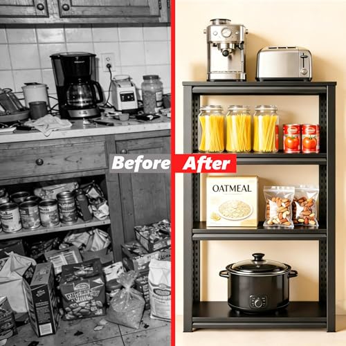 Image of 4 Tier Kitchen Storage Shelf, Kitchen Organizers Space Saving All Steel Freestanding Rack, Heavy Duty Metal Shelving Unit, Adjustable Open Shelf for Pantry Organizers and Storage 13.8 inchWx11.8 inchDx44.1 inchH