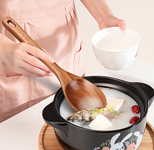 Best Wooden Spoon For Cooking Mixing Spoon Serving Spoons Large Wood Cooking Spoon Non Stick Spoon Kitchen Utensil 12.5 Inch Long Handle Spoons Big Stirring Spoon #TOP2