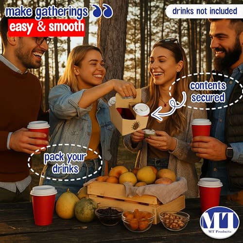 MT Products 4 Cups Drink Carrier with Handle 6.5" x 6.5" x 9" - Disposable Cup Carriers for Drinks - Made in USA