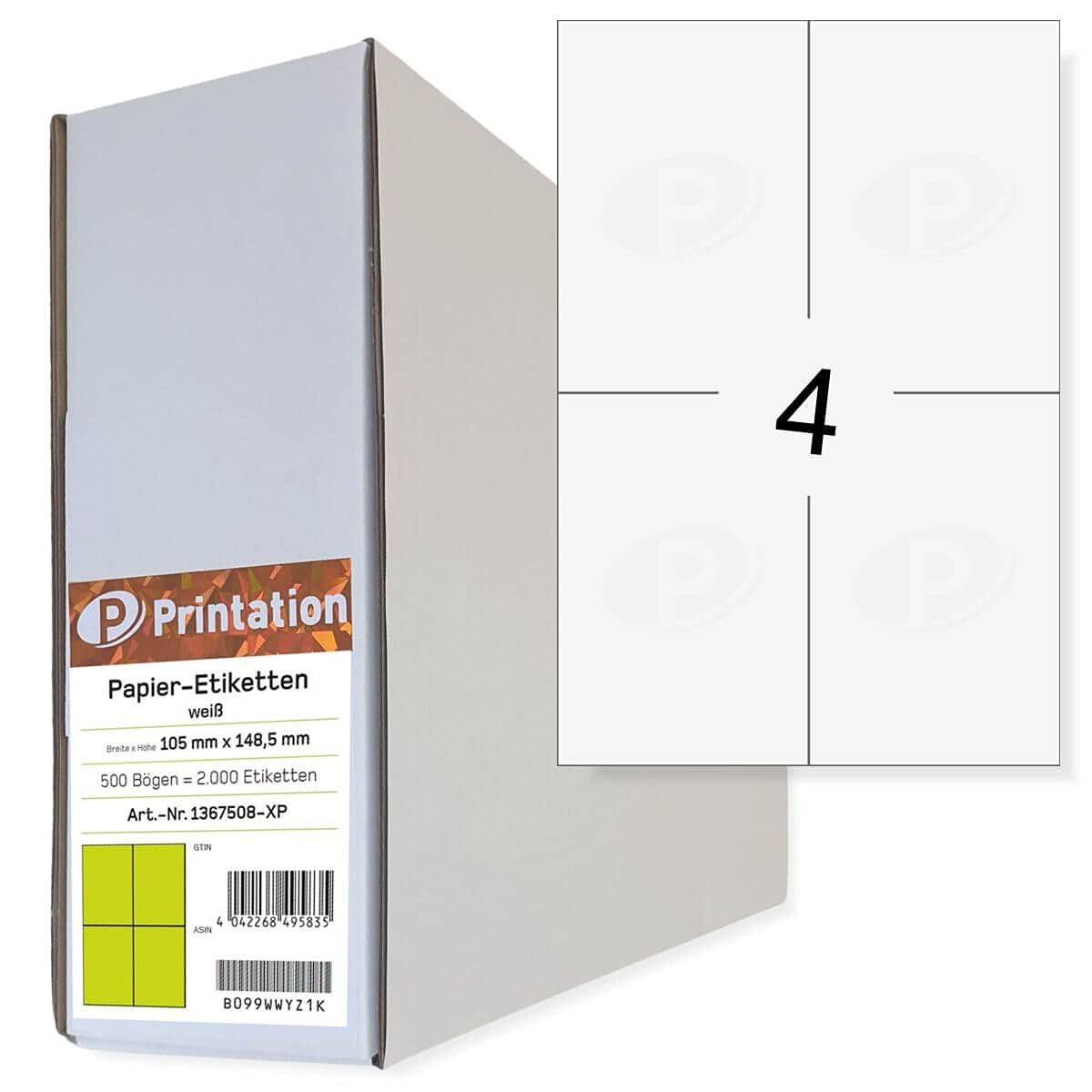 Etiquetas universales 105 x 148,5 mm, DIN A6, imprimibles, autoadhesivas, blanco, 500 hojas A4, paquete grande 2x2 105x148,5-2000 etiquetas de envío 3483 6120 4476, etiquetas adhesivas 105 x 148