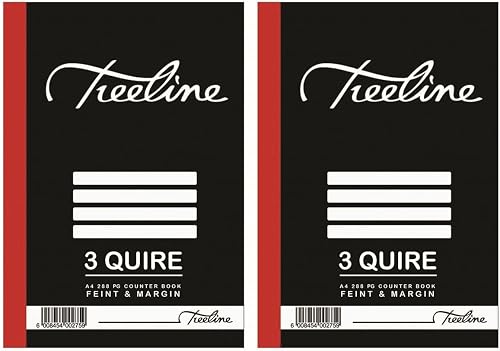 Treeline A4 3 Quire - 288pg Counter Book - Feint & Margin - Pack of 2