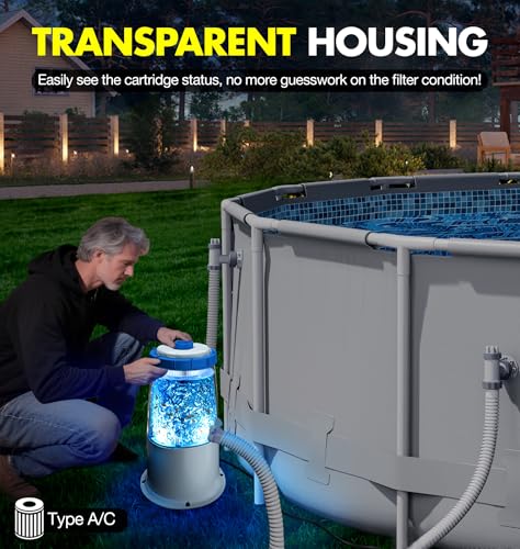 KimFilter Glowing 1000 GPH Above Ground Pool Filter Pump with Built-in Blue LED Light | Powerful Pool Cartridge Filter Pump System | Enhanced Water Circulation & Filtration up to Clean and Clear Water - Thumbnail 5