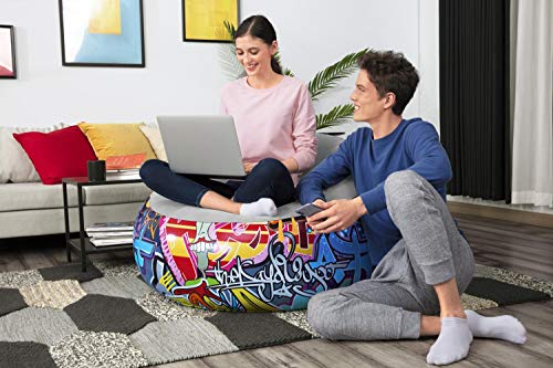 كرسي من بيست واي للترفيه الداخلي والجلوس غير الرسمي، يتميز بسطح مخملي وصمام نفخ سريع وتصميم جرافيتي، مصنوع من المطاط، متعدد الألوان