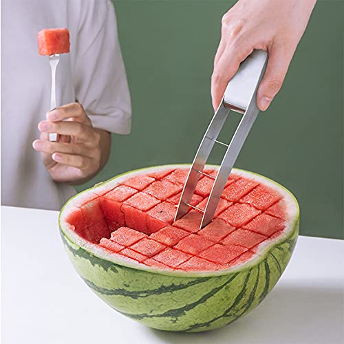 Watermelon Cutter Slicer,Stainless Steel Watermelon Cube Cutter Quickly Safe Watermelon Knife,Fun Fruit Knives Salad Melon Baller for Kitchen Gadget - Thumbnail 3