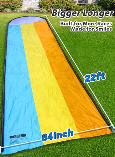 BesFlow Slip and Water Slip?Water Slide for Kids Backyard 22ft*3 Lane Color-Block,Surrounding Sprinkler Summer Toys for Kids Outdoor with 3 Bodyboards