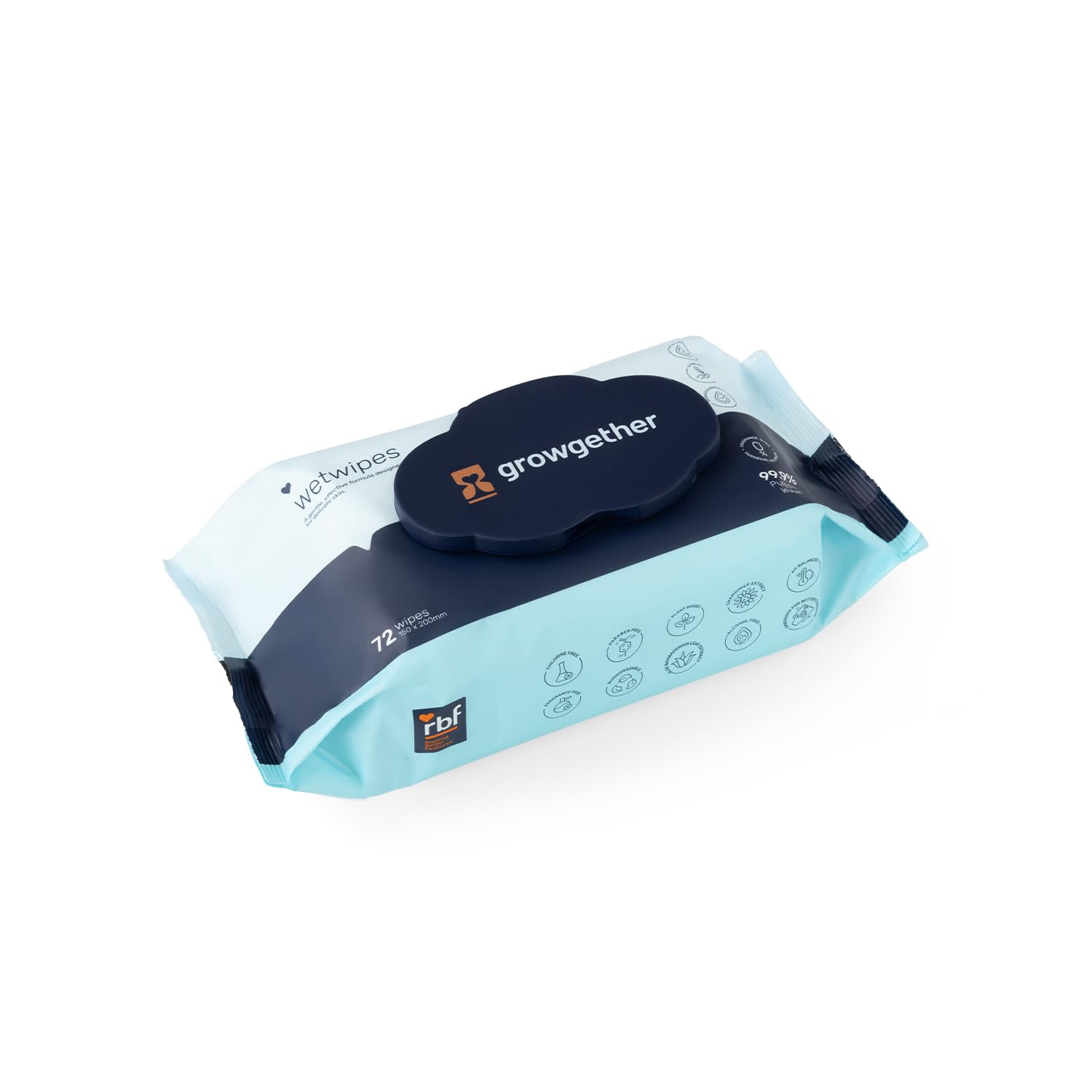 Growgether 99.9% Purified Water Baby Wipes | Hypoallergenic, Biodegradable | With Aloe & Chamomile | Thick, Tear-Resistant | Safe for Newborns & Sensitive Skin | 72 Wipes-image-20