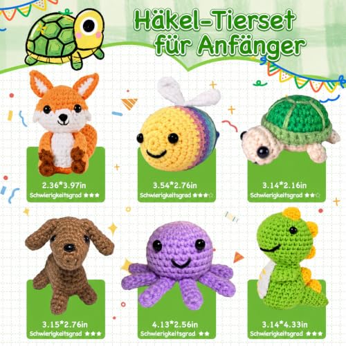Alutaba Häkelset für Anfänger: 6 Amigurumi Tiere zum Häkeln – Bild 4