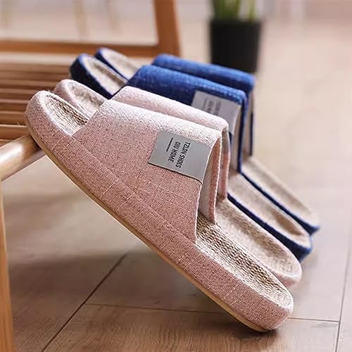 YCKEGEW Linen Cotton Slippers Breathable Midsole Mens Slippers Open Toe House Shoes Arch Support Couples Mule Slippers TPR Non-Slip Sole Indoor Casual Shoes (Color : Pink, Size : EUR40-41)4