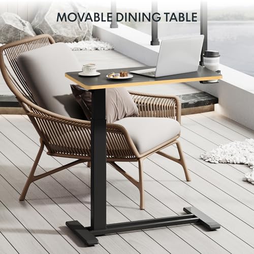 Image of FLEXISPOT H7 Adjustable Overbed Bedside Table with Wheels Pneumatic Mobile Standing Desk Laptop Desk Rolling Computer Cart Movable Overbed Tables Hospital Home Use(27.6 inch W x 15.7 inch D, Black Maple)